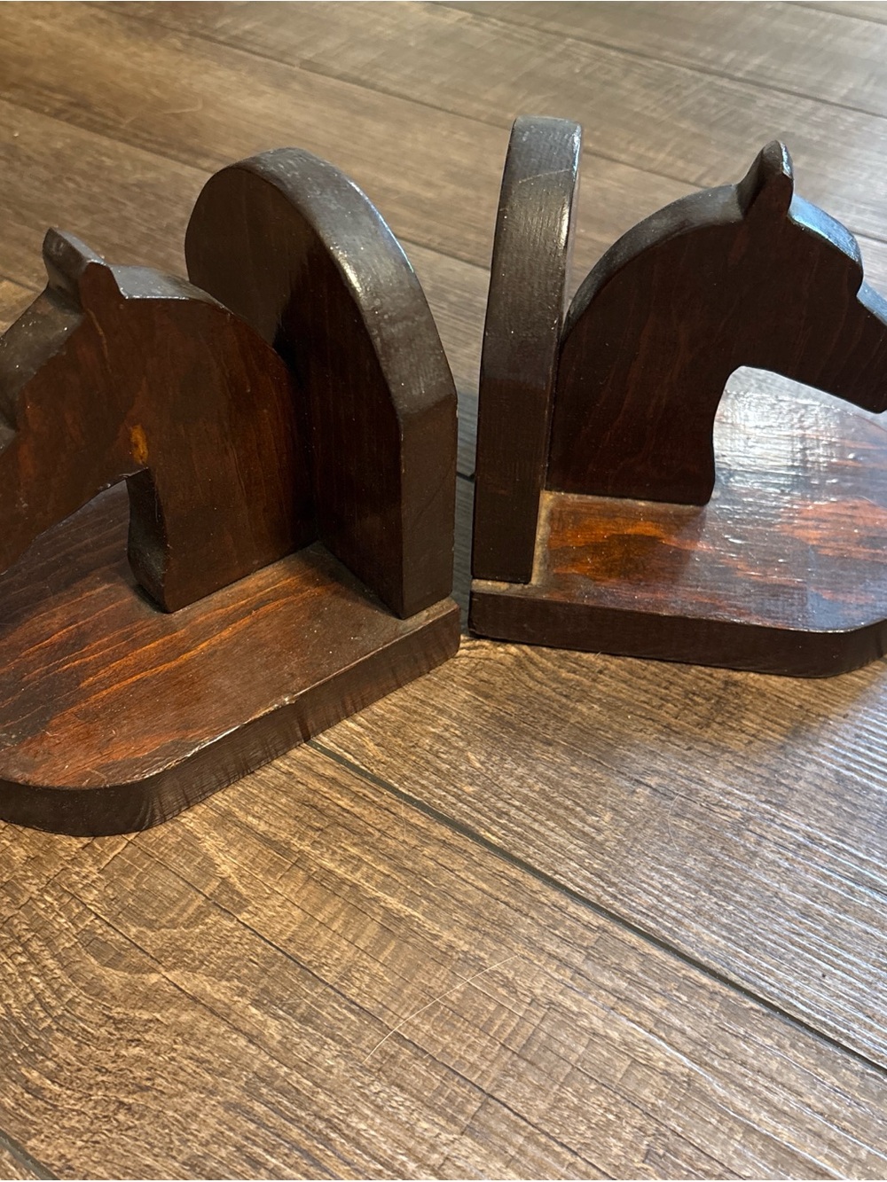 Dark Wood Horse Head Bookends - Pair